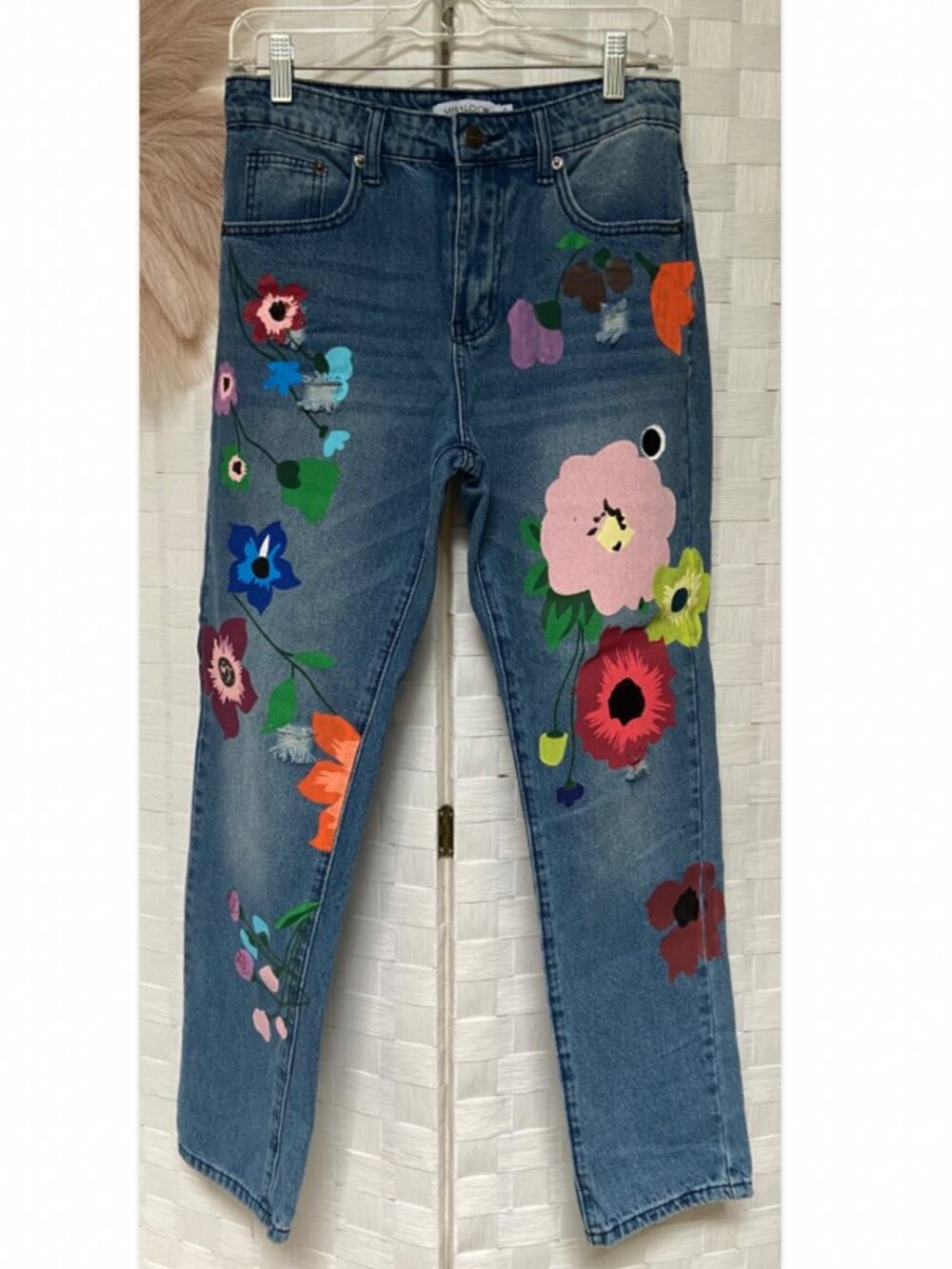 Mislook Floral Painted Blue Jeans Size S